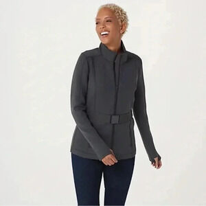 Zuda Belted Scuba Knit Zip Front Jacket Gray Women’s Sz S